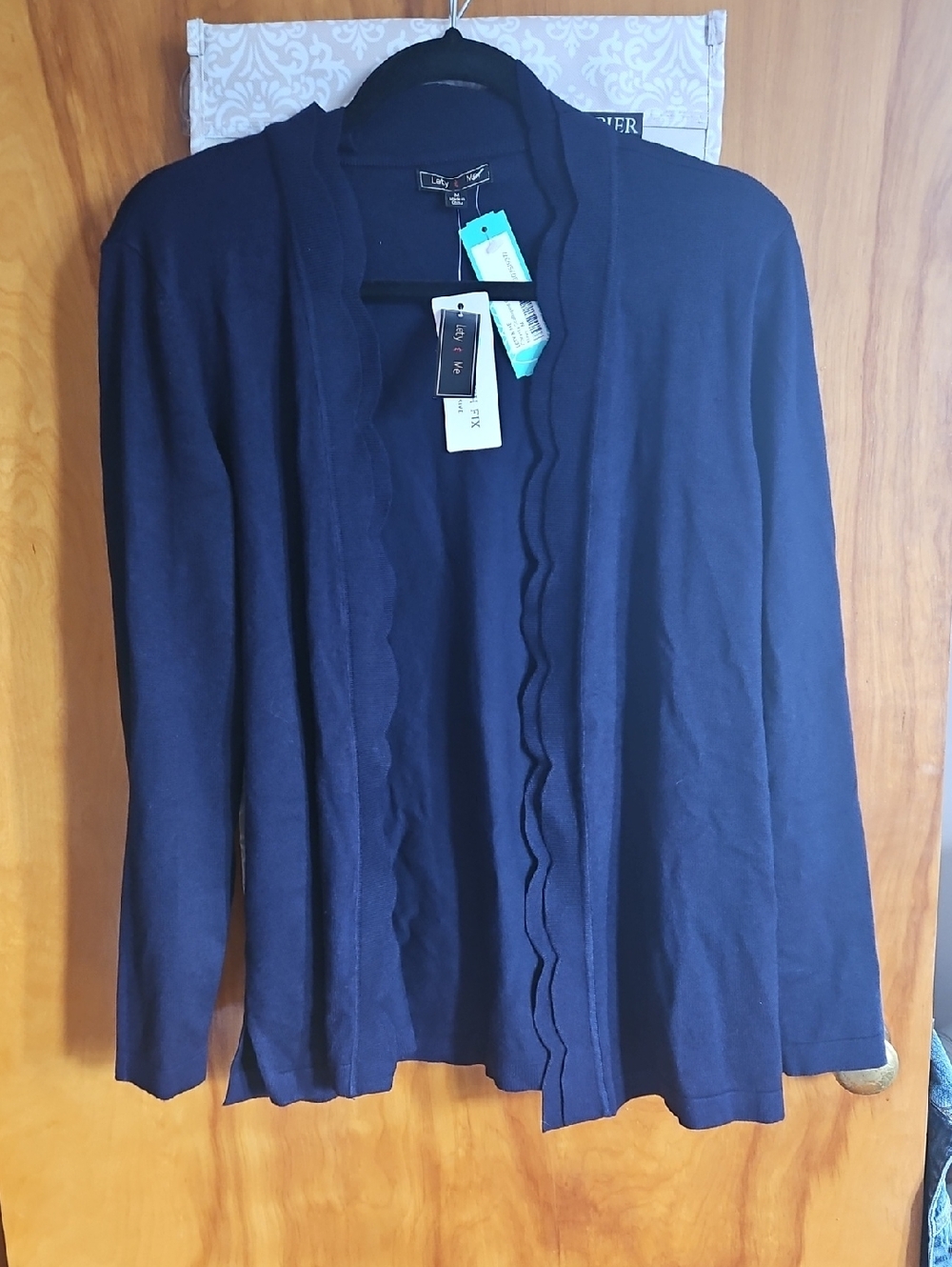 Liz Claiborne Navy Scalloped Open-Front Cardigan